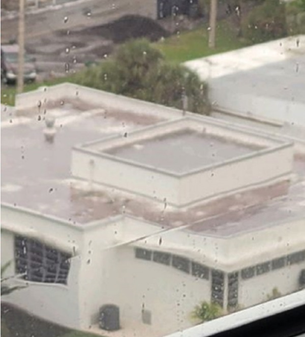 Picture 5. Roller wave distorted glass horizontal on a building.